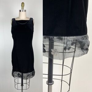 Vintage 90s Y2K Black Velvet‎ Cocktail Dress 6P Goth Witch Vampire Prom Sheer